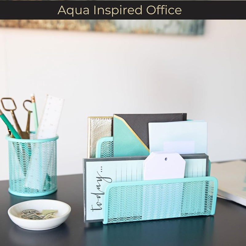 Blu Monaco Aqua Metal Mesh Letter Sorter for Desk| Modern Desk Organizer | Space-Saving Vertical Mail Holder | Office & Home Paper Organizer | Outgoing Mail Holder - Image 3